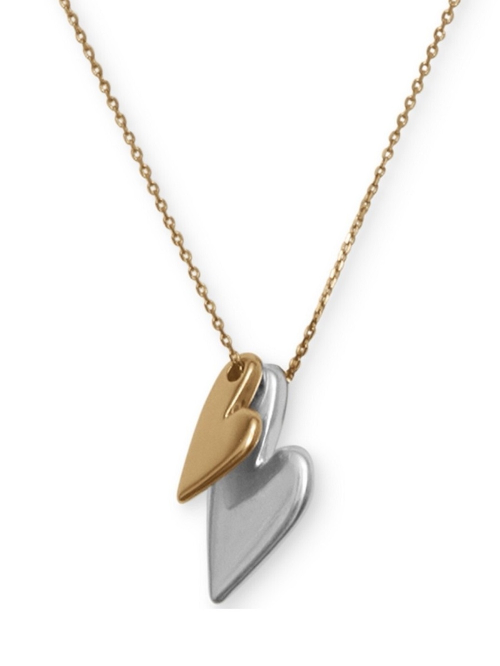 Lucky Brand Romantic Two Tone Double Heart Pendant Necklace 18” + Ext